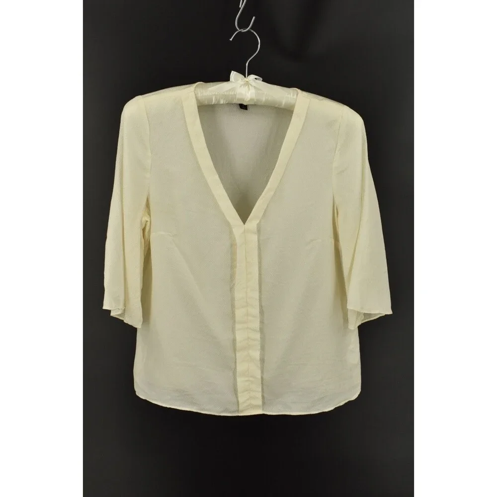 J.Crew Womens Small 365 Tunic Blouse Cream Sheer Textured Silk Blend 3/4 Sleeve